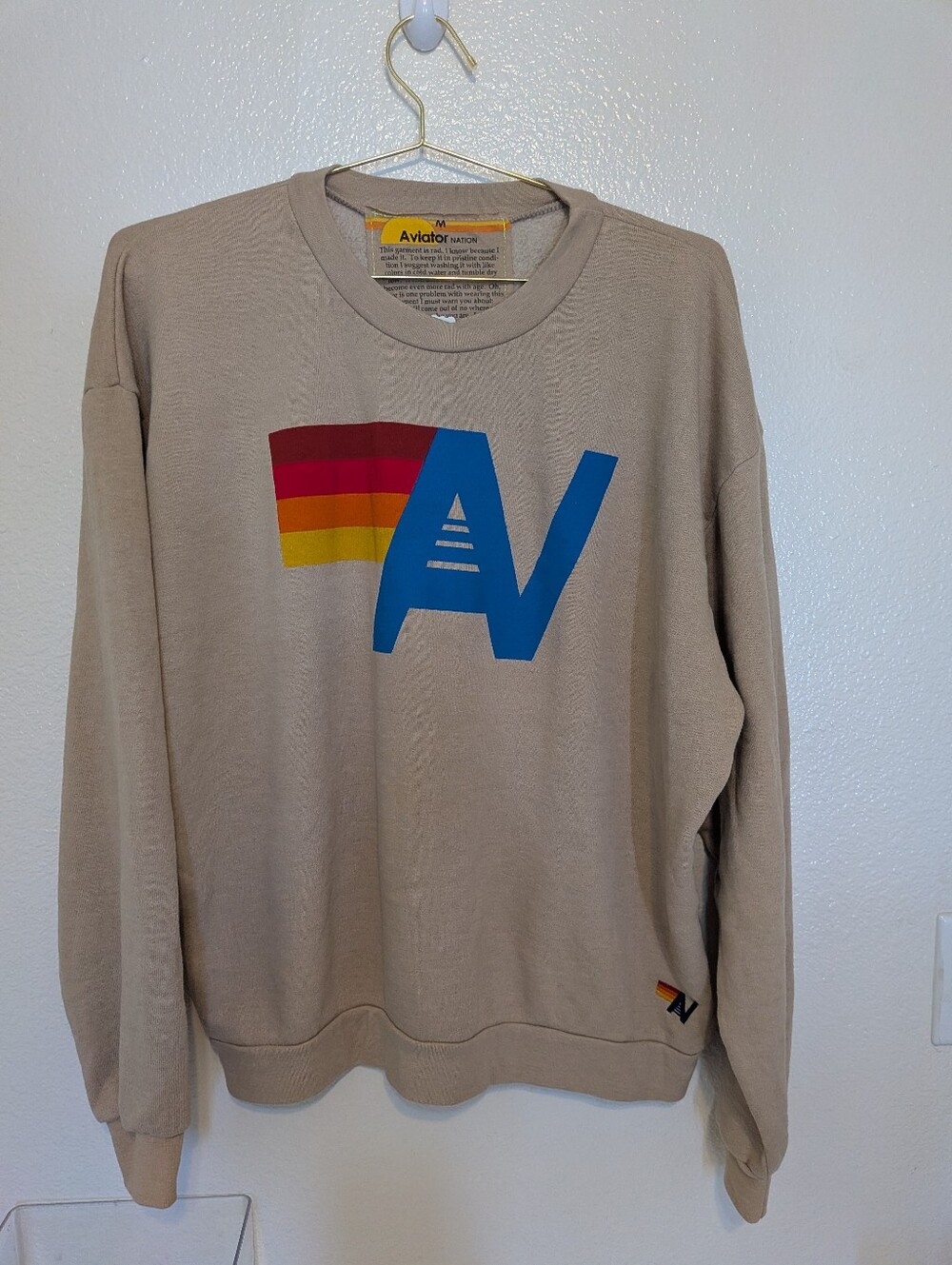 Aviator Nation Logo Crewneck Sweatshirt Sand Nwt Medium